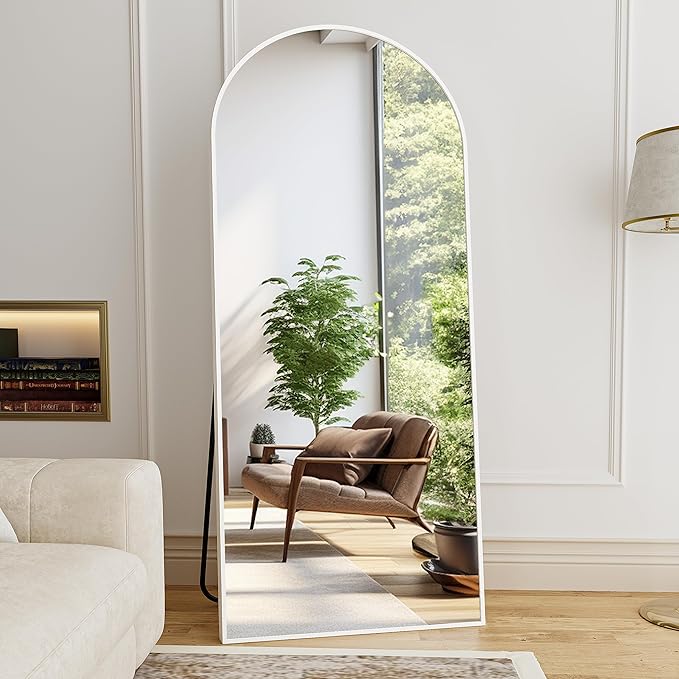 Full Length Mirror, 71"x30" Arched Floor Mirror, Oversized Standing Mirrors, Hanging or Leaning Against Wall Mounted Mirrors, Large Full Body Mirror with Aluminum Frame for Bedroom (White)