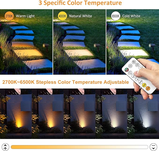 MEIHUA 6 in 1 Solar Spot Lights Outdoor, Solar Landscape Spotlights 2700K/4000K/6500K, 3 Brightness & Remote Control, IP66 Waterproof Spotlights Outdoor Garden for Pathway Driveway Tree
