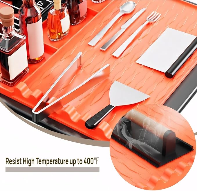 Silicone Grill Mat for Blackstone/Kitchen Countertop, Large Size Griddle Mat Compatible with Blackstone, Non-Slip Silicone Grill Mat, BBQ Side Shelf Mat Grill Pad (Orange)