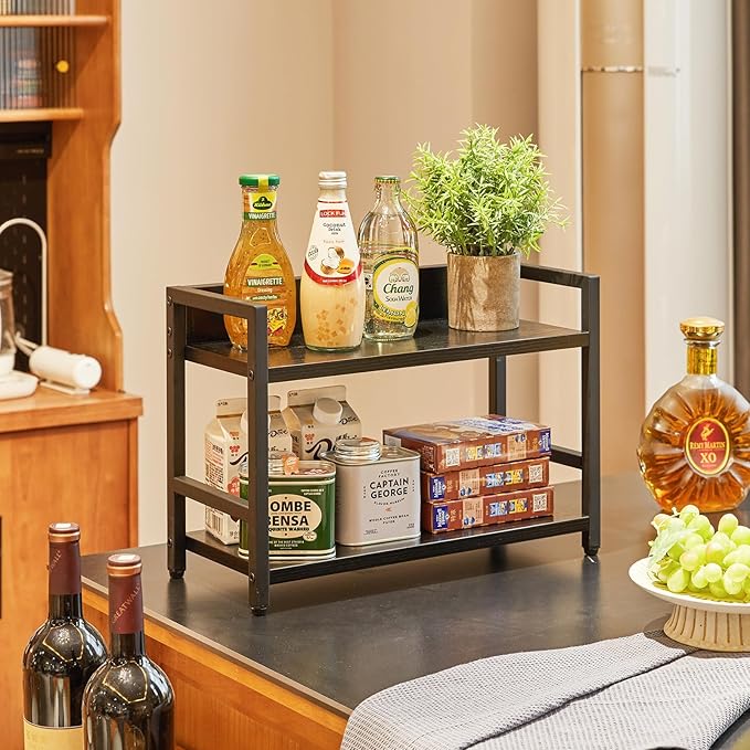 IBUYKE 2-Tier Spice Rack Industrial Counter Shelf Desktop Storage Organizer Standing Seasoning Rack for Countertop Kitchen Office Living Room Desktop Black UTLJ002B