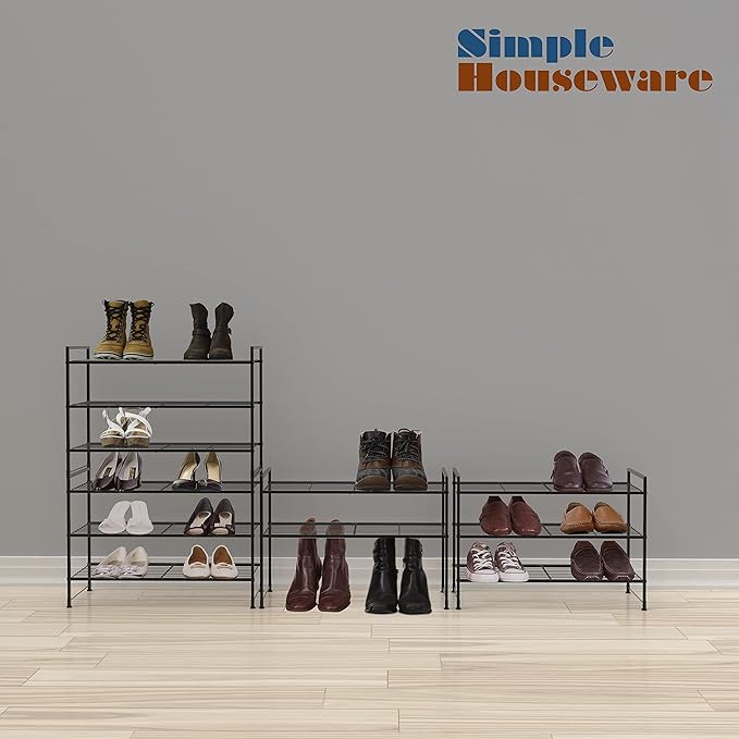 SIMPLE HOUSEWARE 3-Tier Stackable Shoes Rack Storage Shelf, Black