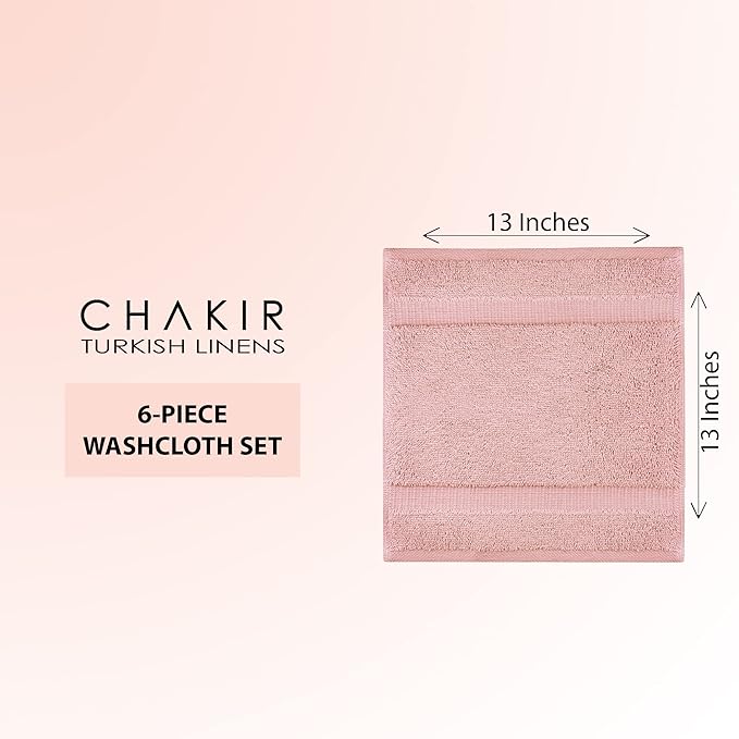 Chakir Turkish Linens 100% Cotton Premium Turkish Towels for Bathroom | 13'' x 13'' (6-Piece Washcloth, Pink)