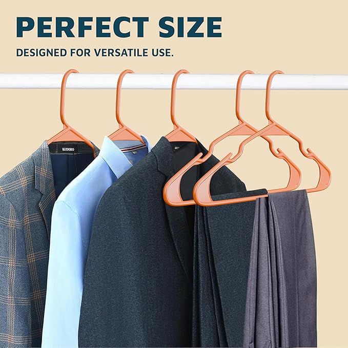 Plastic Clothes Hangers – Heavy Duty Hanger Set, for Organizing Clothes, Dresses, and Coat, Holds Up to 5 lbs, Space-Saving Hangers with Non-Slip Shoulder Grooves, Pack of 10, Orange