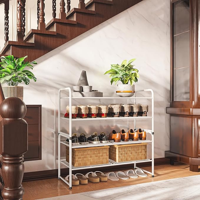 SUFAUY 2-Tier 33" Wide Shoe Rack, Closet Metal Shoe Rack Organizer Heavy Duty, Stackable, White