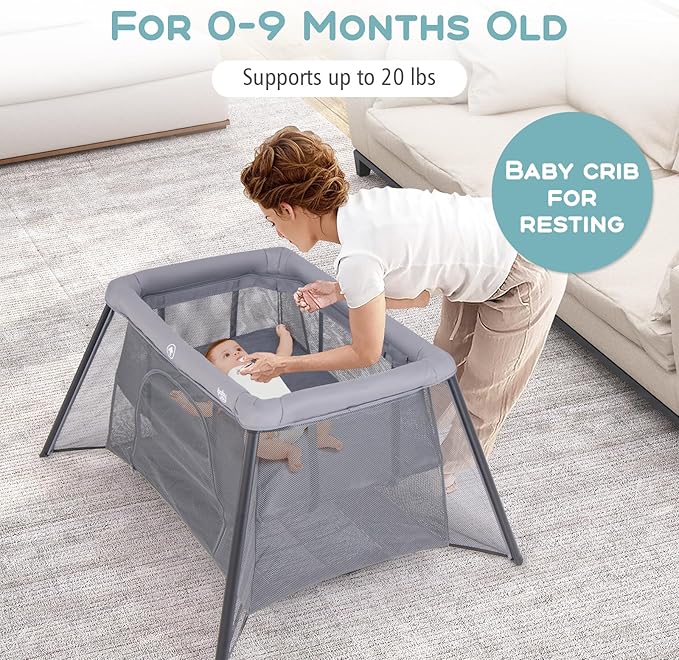 BABY JOY 2 in 1 Travel Crib, Portable Baby Playpen with Soft Washable Mattress, Foldable Pack and Play Lightweight Installation-Free Home Playard with Carry Bag, for Infants & Toddlers Indoor Outdoor