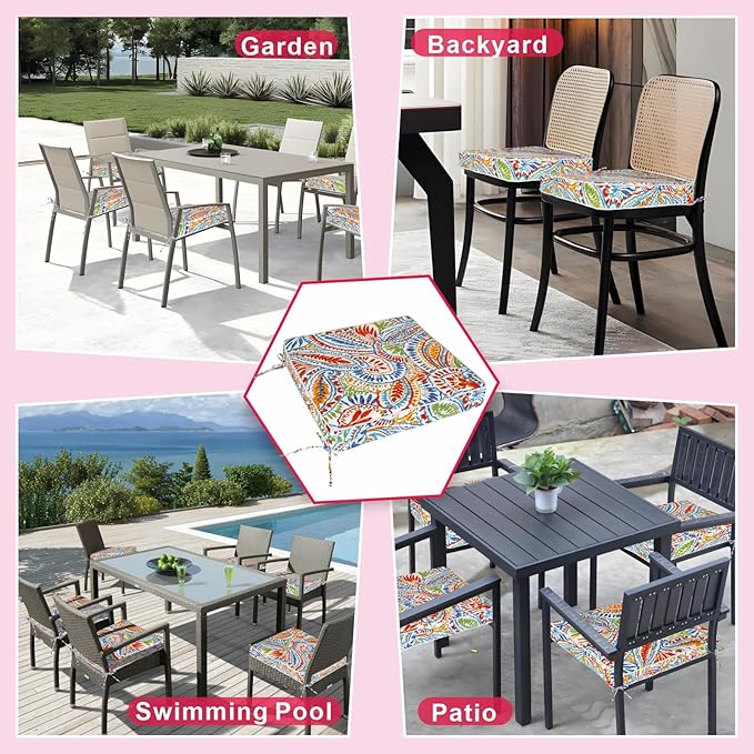 Outdoor Chair Cushions 19 x 19 Inch Set of 2 Water Resistant Seat Cushions with Ties, Outdoor Cushions for Patio Furniture with 3-Year Fade Resistant