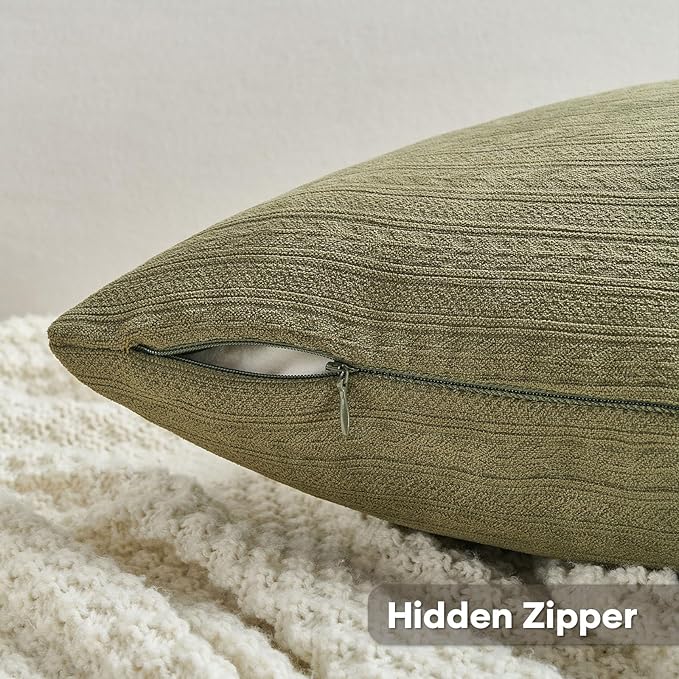 FUTEI Olive Green Decorative Throw Pillow Covers 12x20 Inch Set of 2,Soft Cozy Wheat Ear Striped Patterns Lumbar Pillow Cases,Modern Home Decor for Couch Bed Living Room