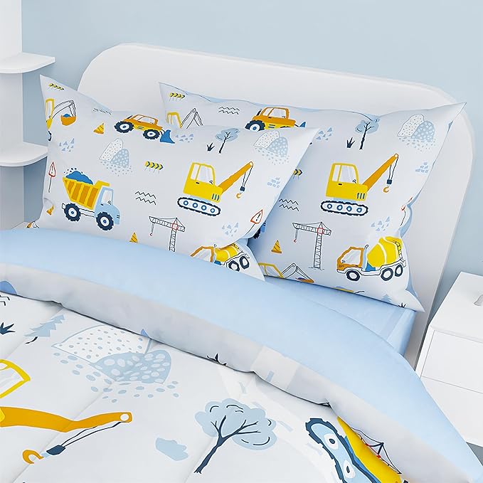 SANDJEST Construction Duvet Cover Sets Full Size for Kids Boys, Incude 1 Polyester Comforter Cover 80x90 Inches and 2 Pillowcases 20x26 Inches, Comforter Not Included, Gift for Christmas Birthday