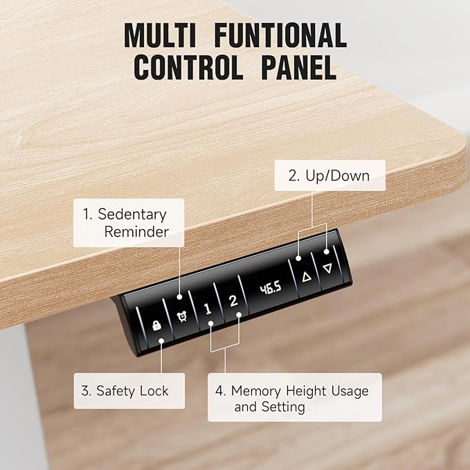 Veken 47.2 Inch Electric Standing Desk, Height Adjustable Sit Stand Up, Wood Desktop, Work Home Office Computer PC Desks, Gaming Writing Study Bedroom Rising Table, Nature