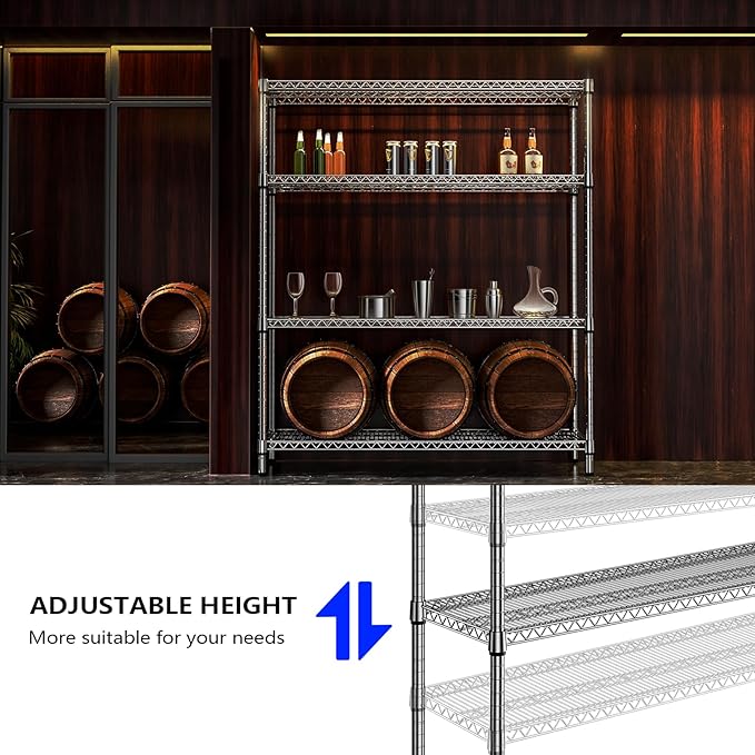 1760 LBs 4 Tier Storage Rack Metal Wire Shelving Unit, Storage Standing Shelf Organizer for Laundry Bathroom Kitchen Pantry Garage Utility Room, Chrome 17.7" D x 59.1" W x 70.4" H