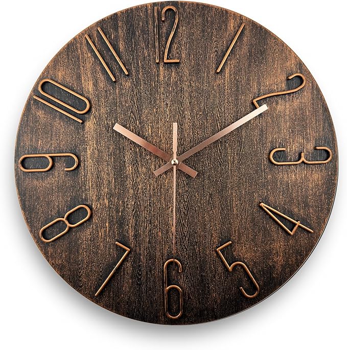 Wall Clock Battery Powered 12 inch Silent Wall Clock, Exquisite Modern Style Decorative Clock, Suitable for Home, Office, School, Kitchen, Bedroom, Living Room (Brown)