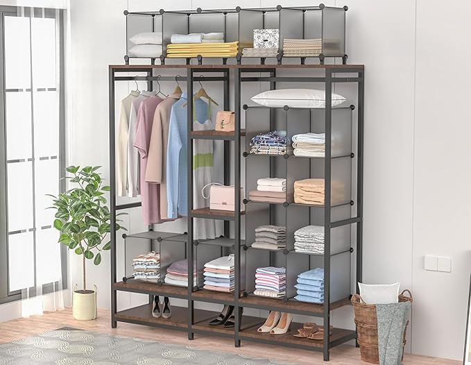 HOMIDEC Closet Organizers and Storage, 16 Cube Storage Organizer, Portable Closet Organizer Cubes Shelves for Clothes, Bedroom, Wardrobe, Kids Room, Bathroom, Grey