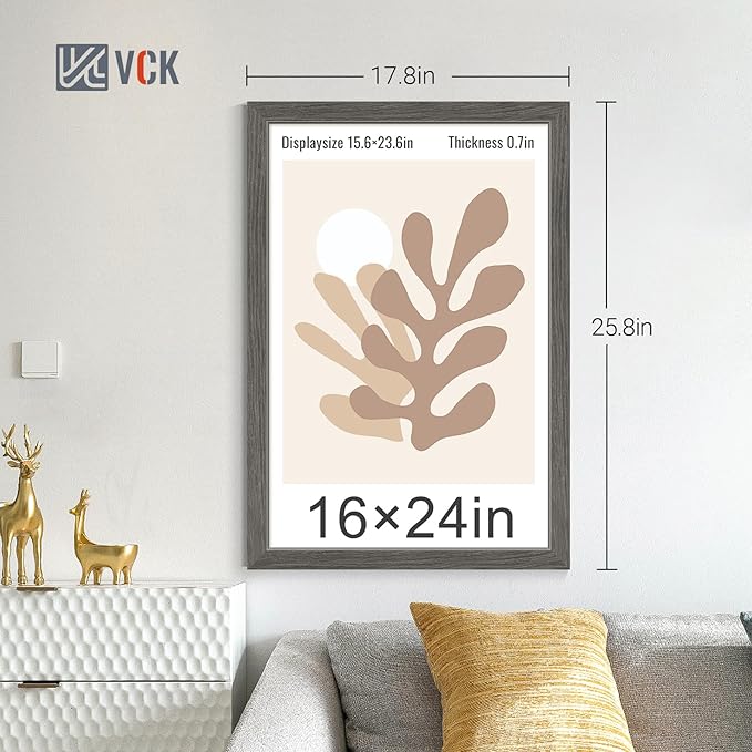 VCK 16x24 Poster Frame Set of 4 - Grey, Gallery-Quality Wood Picture Frames, 1.1-Inch Wide Border, Polished Plexiglass, Vertical or Horizontal Wall Display for Photo/Art/Prints, Grey