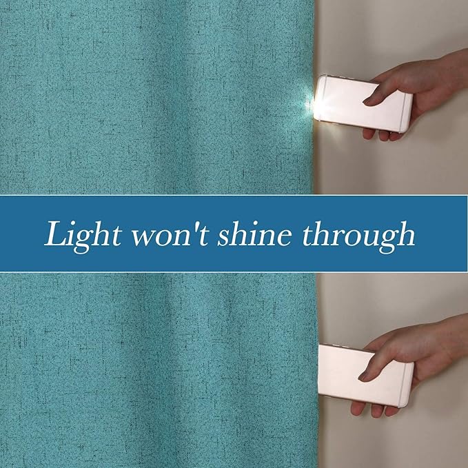 H.VERSAILTEX Linen Blackout Curtains Durable Thick Textured Linen Look 100% Blackout Patio Door Curtain Anti Rust Grommet Extra Wide Sliding Door Curtain Panel, W100 x L84 inch - Teal