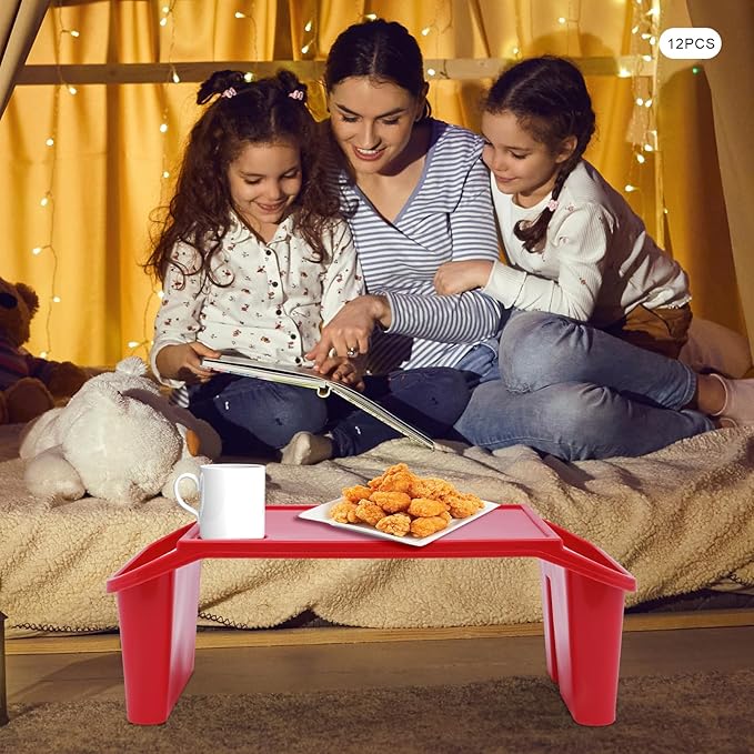 Set of 12 Kids Lap Desk Tray, Portable Activity Table, Plastic, Stackable for Drawing, Writing, Eating, Classroom, 19.69" L x 9.84" W x 7.09" H, Red