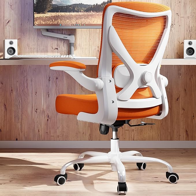 Ergonomic Office Chair - X-Shaped Computer Desk Chair Comfy, Gaming Chair, Office Chair with Lumbar Support, Mesh Office Chairs, Desk Chair for Long Hours(White-Orange)