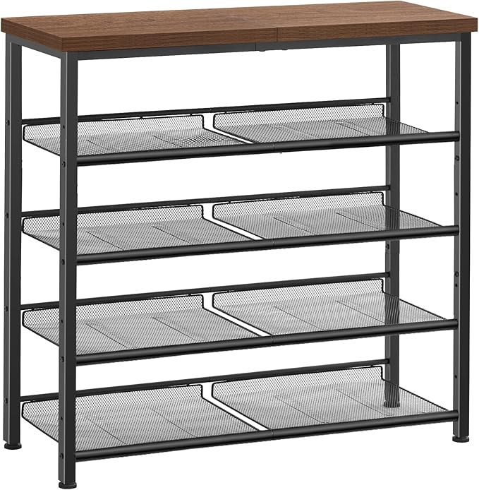 Pipishell 5-Tier Shoe Rack for Entryway and Small Spaces with Wooden Top & Metal Frames, Shoe Storage Organizer with Adjustable Storage Shelves, PISRB4