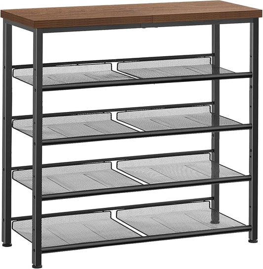 Pipishell 5-Tier Shoe Rack for Entryway and Small Spaces with Wooden Top & Metal Frames, Shoe Storage Organizer with Adjustable Storage Shelves, PISRB4