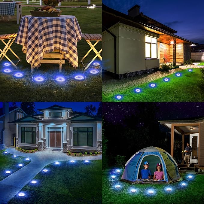 Flacchi Solar Ground Lights - Solar Powered Lights Outdoor Solar Disk Light Waterproof Landscape Light for Patio Yard Pathway Walkway Driveway (Blue, 8 Pack)