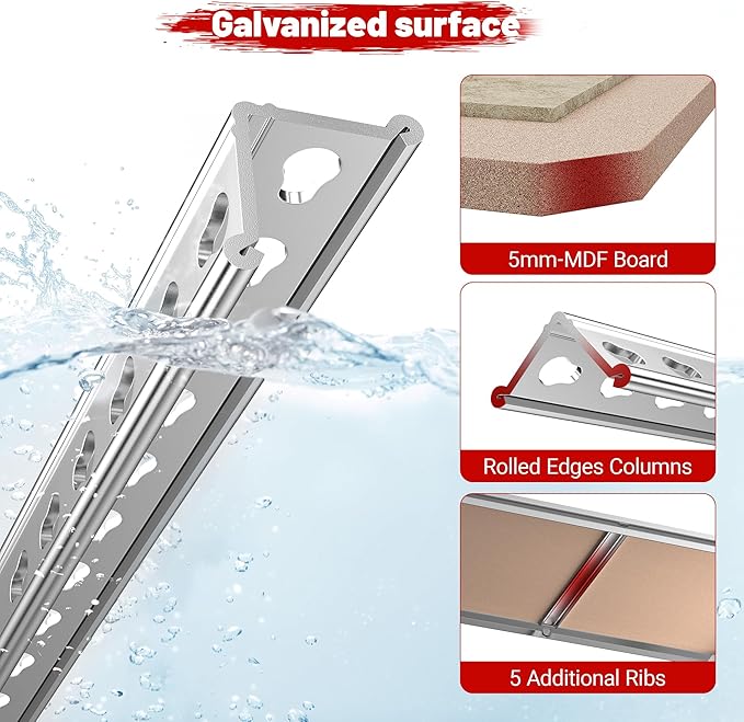 REIBII 2020LBS Garage Shelving Heavy Duty 5-Tier Storage Shelves Adjustable Metal Shelving for Warehouse, Basement, Easy Assembly, 72" H x 35.55" W x 16" D, Galvanized