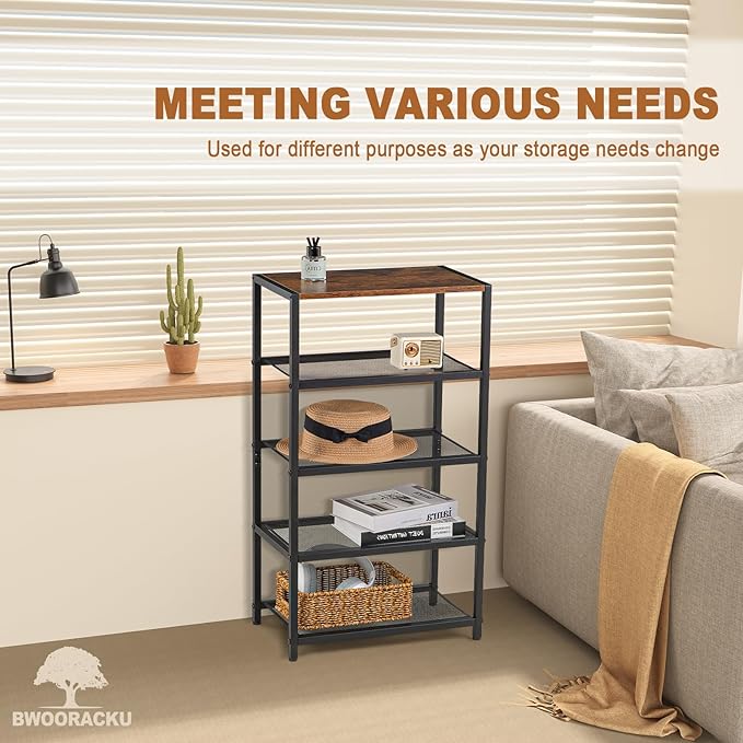 Shoe Rack, 5-Tier Narrow Shoe Shelf with Dense Metal Mesh, Durable Industrial Freestanding Shoe Rack for Front Door Entrance, Hallway, Entryway, Living Room (29.92" H Rustic)