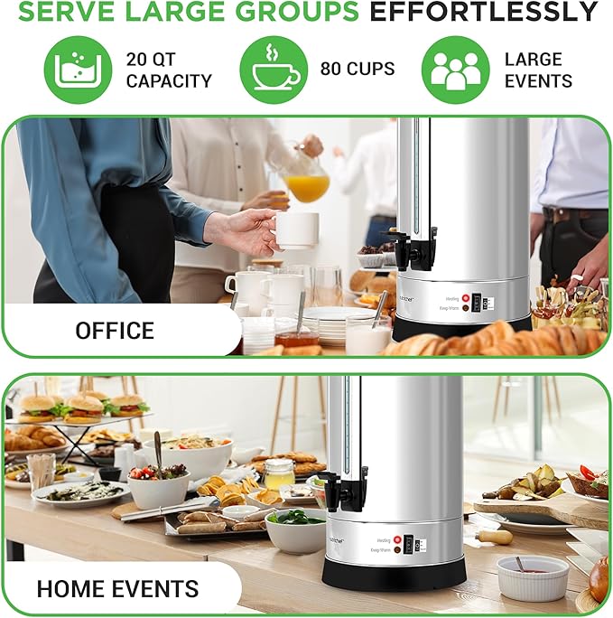 NutriChef Water Boiler and Hot Water Dispenser, 19L Electric Beverage Dispenser with Safety Lock Lid, Non-Drip Tap, Warm Function, Food Grade Stainless Steel, Home & Commercial Use, 19"x9"x9", Silver