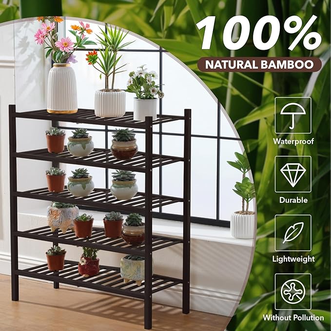 5 Tier Bamboo Shoe Rack Storage Organizer for Closet, Multifunctional Stackable Free Standing Shoe Shelf Organizer for Small Space,Entryway, Hallway, Bathroom27 x11 x32 (Brown, 5 Tier)