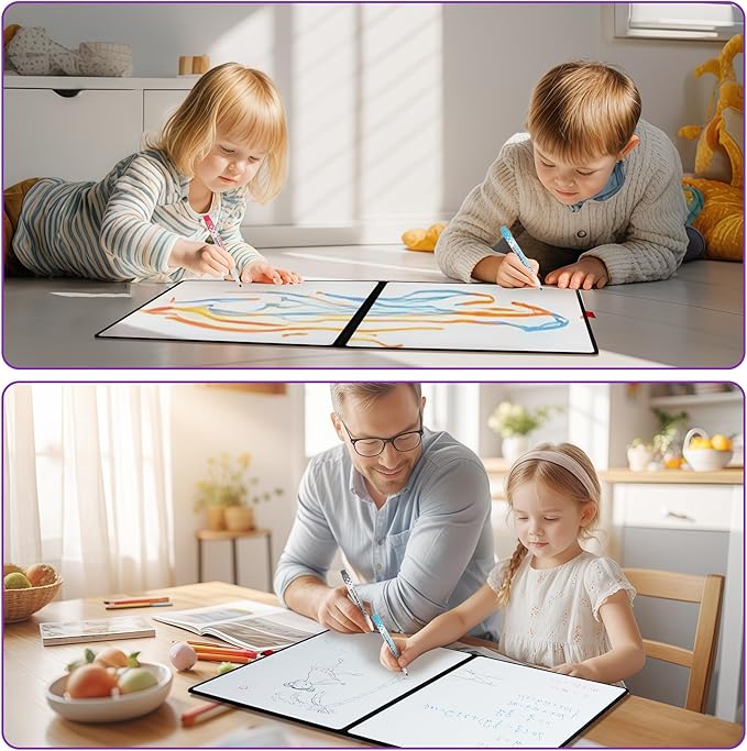 Double-Sided White Board 16×12inch - Expands to 24“×16” Dry Erase Board with 3 Markers & Anti-Ghosting Surface | Magnetic-Ready | Ultra-Thin for Office,School,Travel,Home(16"×12"-Black)