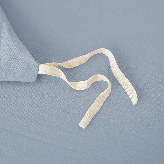 JIYUAN 100% Washed Cotton Duvet Cover Set 3 Pieces Super King, 1 Duvet Cover 108x98 Inches(Comforter Not Included) and 2 Pillowcases,Linen Feel Bedding Set Comfy and Breathable, Heathered Light Blue