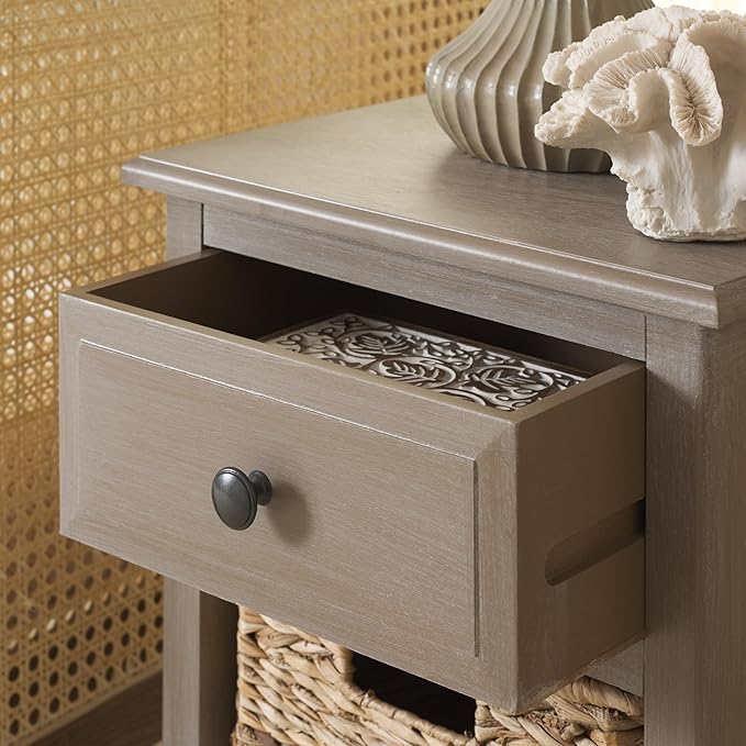 Safavieh Home Collection Everly Drawer White Wash 1-Drawer 2 Removable Baskets Side Table