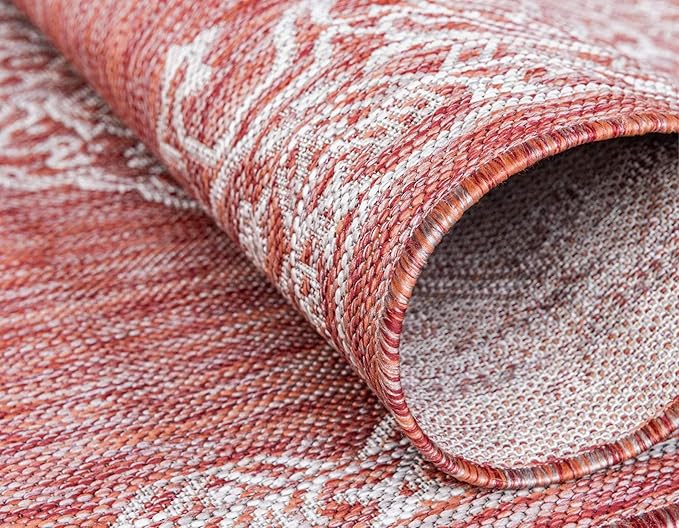 Unique Loom Outdoor Traditional Collection Area Rug - Antique (2' x 6' 1" Runner, Rust Red/ Gray)