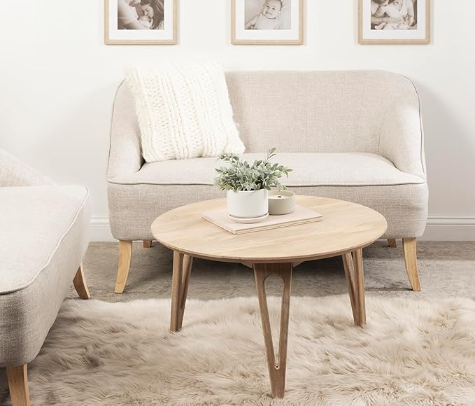 Kate and Laurel Kershaw Transitional Round Coffee Table, 30 x 30 x 19, Natural Wood, Circle Living Room Table with Solid Mango Wood Construction and Tapered Hairpin Legs