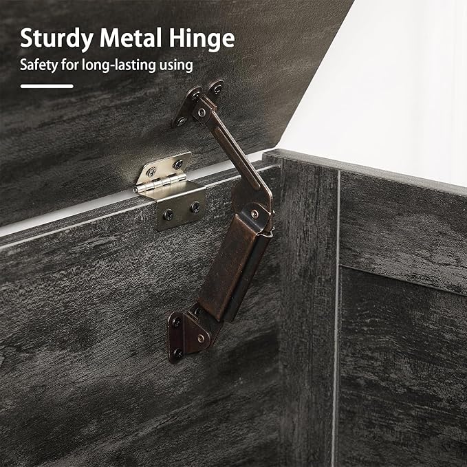 VECELO 43.3" Farmhouse Style Storage Bench, Entryway Shoe Ottoman, with Handwoven Cushion, with Metal Safety Hinges, for Bedroom, Living Room, Entryway, Grey