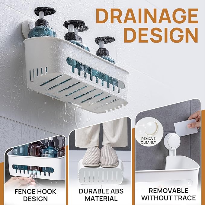 LEVERLOC Shower Caddy Suction Cup 2 Pack, Shower Organizer Removable Bathroom Shelf, Storage Suction Powerful Max Hold 22lbs Bathroom Caddy Waterproof Holder, White