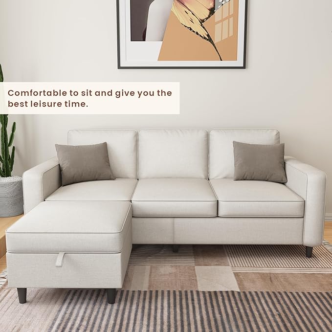 Sectional Sofa Couches for Living Room - L Shaped Cloud Couch-Comfy L Shape Modular Sofa,with Storage Chaise-Washable Covers-Suitable for Living Rooms,Apartments,Rooms and Offices-Beige