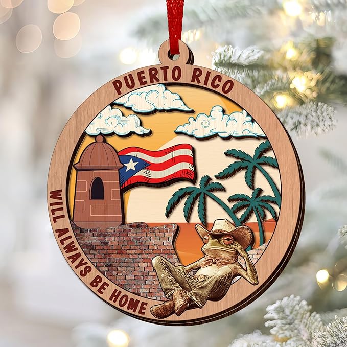 FLAGWIX Christmas Puerto Rico Gifts for Women Men - Wooden Ornaments 2025 for Tree Decorations - Puerto Rico Christmas Ornament for Home Decor, House Warming Gifts New Home, Friend Gift Ideas