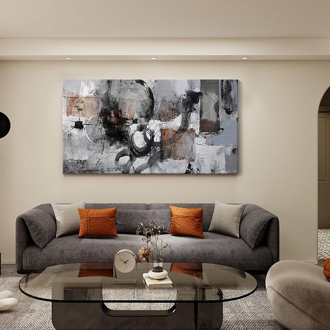 Pogusmavi Large Wall Art Abstract Black And Grey Canvas Wall Art Living Room Wall Decor Paintings Decorations Modern Wall Decor for Bedrooms Framed Artwork for Walls 29×58in