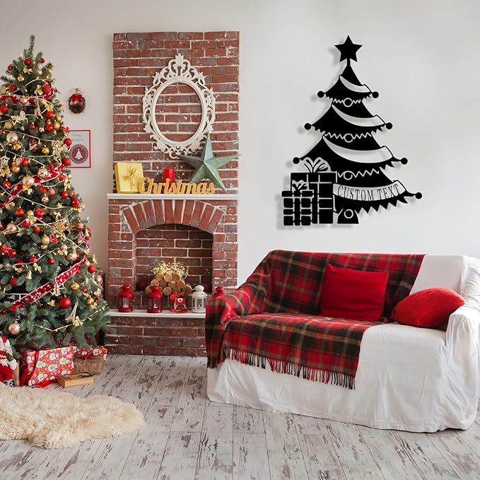 Personalized Christmas Tree Metal Sign, Custom Signs Outdoor Metal Wall Decor, Merry Christmas Tree Signs Wall Decoration for Home Living Room, Bedroom, Office, Garden, Porch