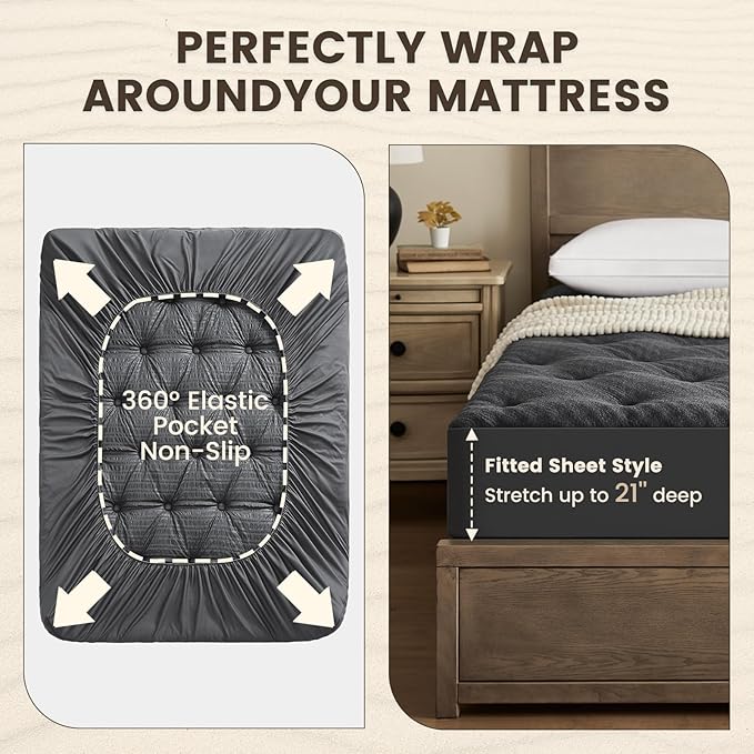 QUIETSEA Reversible California King Mattress Topper Egg Crate Memory Foam Mattress Topper, Bamboo Viscose Mattress Pad Cal King, Waterproof Mattress Cover with Deep Pocket up to 21"(72"x84",Grey)