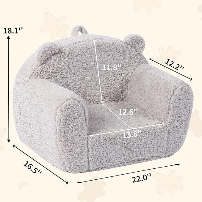 Kids Snuggly-Soft Sherpa Chair, Teddy Bear Cuddly Toddler Foam Chair for Boys and Girls, Grey