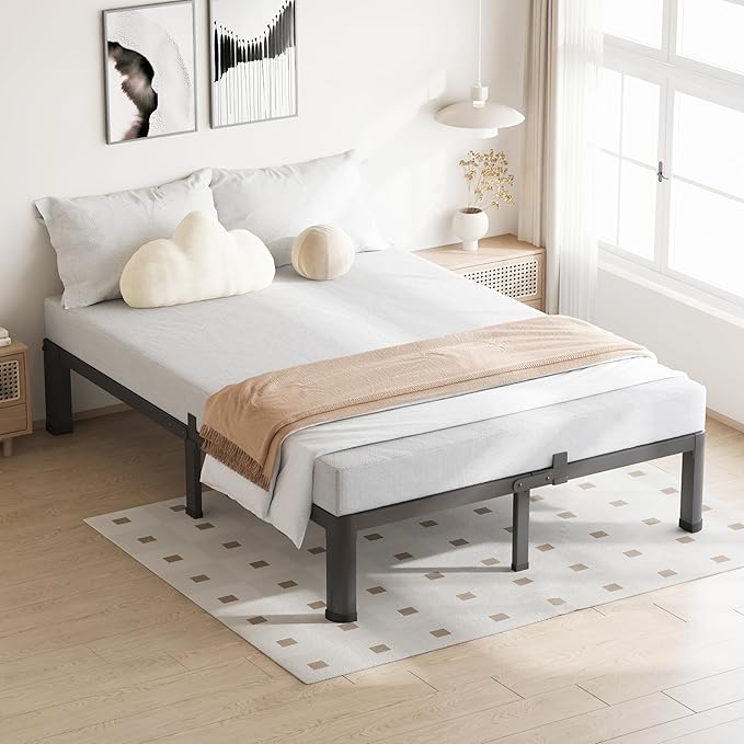 10 Inch King Size Bed Frame, 3500Lbs Heavy Duty Metal Platform with Round Corner Legs Mattress Slide Stopper, Steel Slat Support No Box Spring Needed, Noise Free, Non-Slip, Easy Assembly