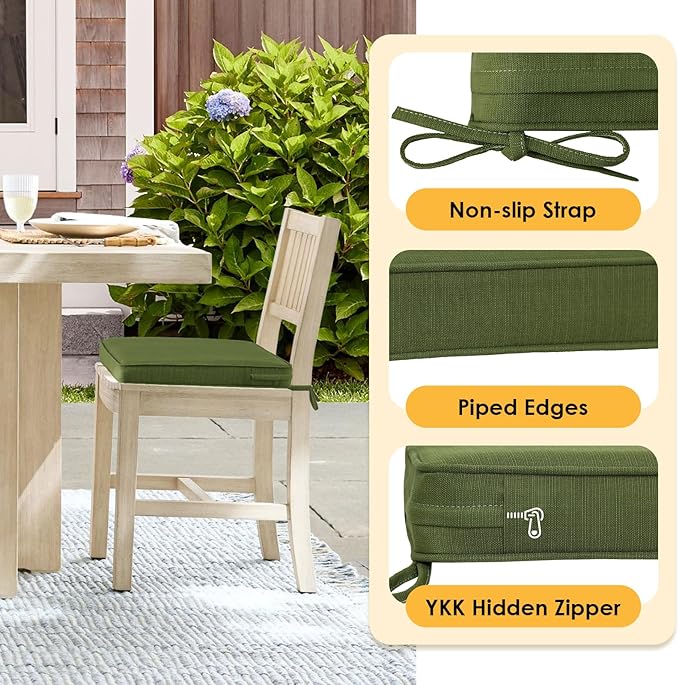 Outdoor Square Corner Seat Cushion, 19"x19"x3", Set of 4, Non Slip Seat Cushion Pads with Removable Cover for Patio Furniture, Garden Yard Lawn, Deep Forest Green