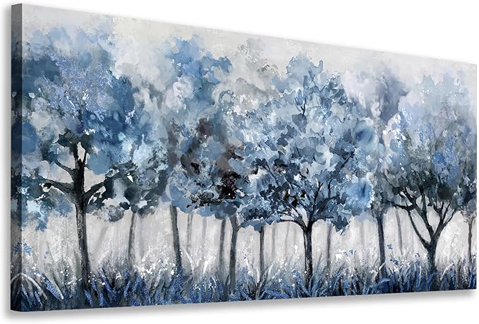 yearainn Abstract Forest Canvas Wall Art - Blue Trees Pictures Navy Botanical Painting Wall Decor Minimalist Modern Printing Artwork for Living Room Bedroom Home Office Decorations 20" x 40"