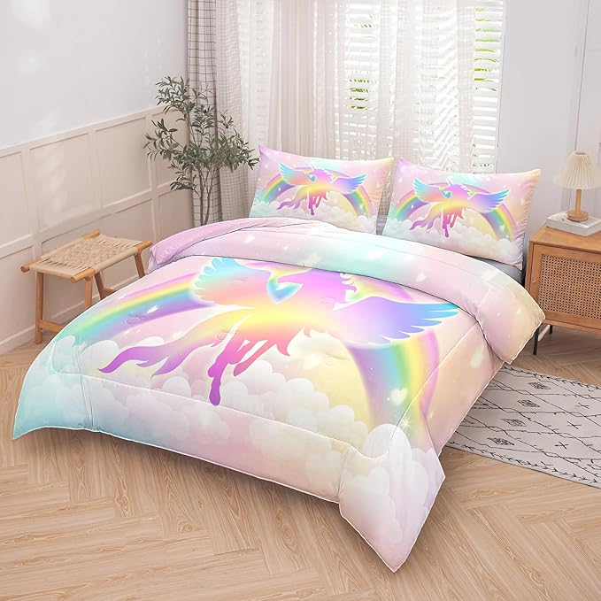 Tailor Shop Unicorn Girls Comforter Sets Twin Size,Unicorn Pink Bedding Sets for Girls Kids Teens with 1 Pillowcase……