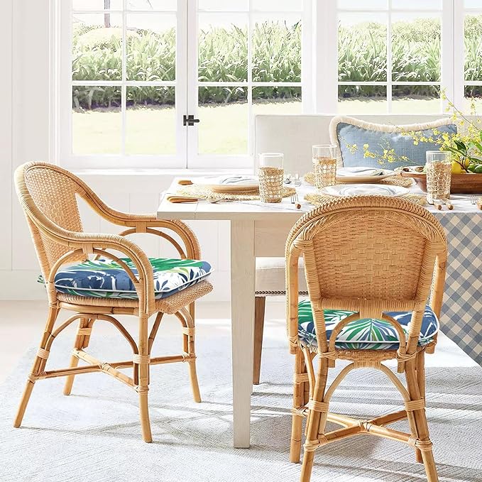 Set of 2 Outdoor Chair Cushions with Ties,Water Repellent Patio Chair Pads 17"x 16" for Outdoor Furniture,Round Corner Seat Cushions for Garden Yard Kitchen Islamorada Blue Green