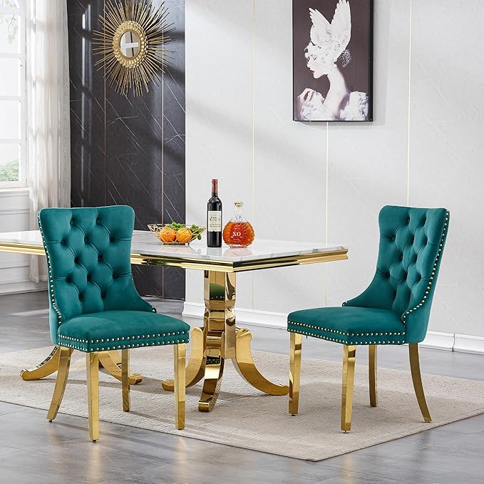 Goujxcy Faux Marble Dining Table Set for 4, Modern 5-Piece Dining Table Set with 4 Velvet Upholstered Chairs, 70" Large Long Faux Marble Kitchen Dining Room Table and Chairs with Stainless Steel Legs