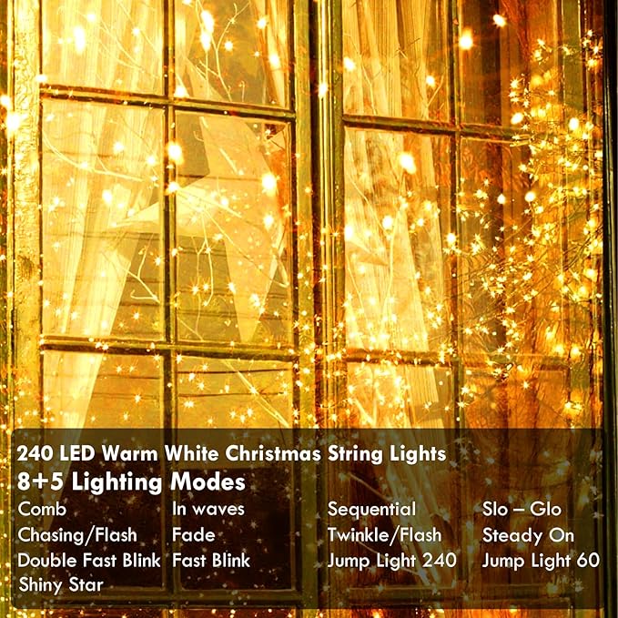 480LED 176FT Connectable String Lights Indoor Outdoor Clear Wire | Warm White Christmas Lights | Twinkle Fairy Light Plug in with Timer for Bedroom Classroom Wedding Tree Patio Decor (2 Pack)