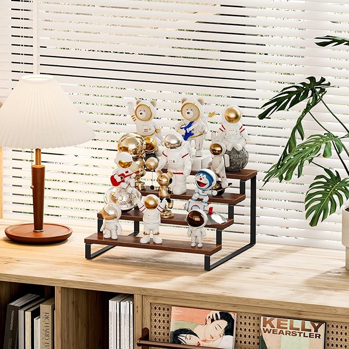 Giikin Display Risers, 4 Tier Display Stand for Perfume, Makeup, Figures and Dolls Collection, Tiered Display Stand Risers for Retail Display Cupcake Display, Counter Shelves for Kitchen Bathroom Shop