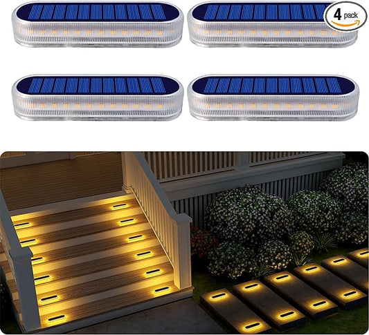 Solar Step Lights Outdoor Waterproof LED Deck, Fence, Stairs, Dock, Patio, Post, Railing, Garden, Backyard, Front Door, Pathway, Driveway, Porch (4 Pack)