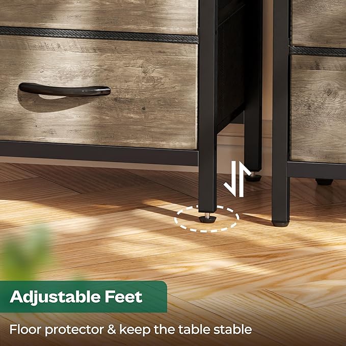 Huuger Nightstand with Charging Station, 27.6 Inch End Table Bedside Table with USB Ports and Outlets, Night Stand for Bedroom, Fabric Drawers, Oak